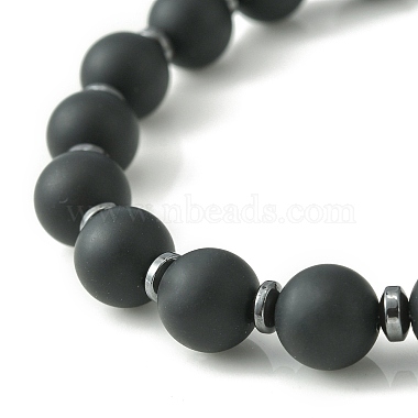Bracelet extensible en perles rondes en agate noire naturelle(BJEW-JB09442)-4