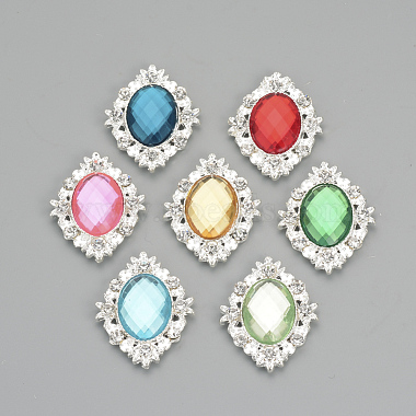 32mm Silver Mixed Color Oval Acrylic Rhinestone Cabochons