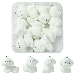 4Styles 8Pcs Flocking Resin Cute Puppy Pendants, Dog Charms with Platinum Plated Iron Loops, White, 30~31.5x18~23x20~24mm, Hole: 2.5mm, 2pcs/style(RESI-YW0003-43B)