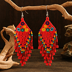 Bohemian Style Handmade Earrings with Glass Beads and Tassels, Flower, for Women, Multi Colours(QT0672-6)
