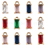 14Pcs 7 Colors Transparent Glass Charms, Rectangle, with Brass Findings, Faceted, Light Gold, Mixed Color, 8.5x4x3mm, Hole: 1mm, 2pcs/color(GLAA-YW0004-25)