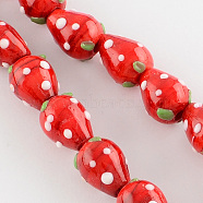 Handmade Lampwork 3D Strawberry Beads, Red, 13~16x11mm, Hole: 2mm(LAMP-R109B-15)