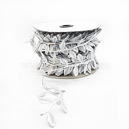 Polyester Imitation Leaf Ribbon, with Spool, Silver, 1-5/8 inch(42x0.5mm), about 27.34 Yards(25m)/Roll(OCOR-WH0068-77B)