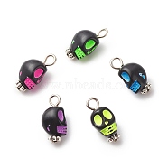 Skull Acrylic Pendants, with Alloy Findings, Mixed Color, Platinum, 16x18x8mm, Hole: 2mm(PALLOY-JF01757-01)