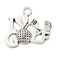 Tibetan Style Zinc Alloy Pendants, Word I Love Golf, Lead Free & Cadmium Free, Antique Silver, 19x20x3.5mm, Hole: 2mm, about 227pcs/500g(TIBEP-R334-322AS-RS)