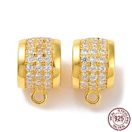 925 Sterling Silver Tube Bails, Bead Bails with Cubic Zirconia, with 925 Stamp, Real 18K Gold Plated, 11x6.8x8.5mm, Hole: 1.2mm, Inner Diameter: 5.5mm(STER-K176-07G)