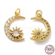 925 Sterling Silver Micro Pave Cubic Zirconia Charms, Moon with Star Charm, with Jump Ring, Real 18K Gold Plated, 14x9.5x2.5mm, Hole: 2.3mm(STER-I010-22G)