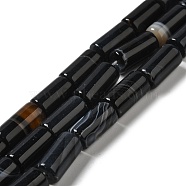 Natural Black Agate Beads Strands, Dyed & Heated, Column, Black, 8~8.5x14.5~16mm, Hole: 1.6mm, about 12pcs/strand, 7.20~7.48''(18.3~19cm)(G-H295-E01-01)