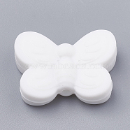 Food Grade Eco-Friendly Silicone Beads, Chewing Beads For Teethers, DIY Nursing Necklaces Making, Butterfly, White, 20x25x6mm, Hole: 2mm(X-SIL-N001-01O)