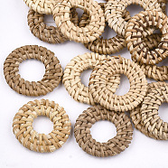 Handmade Reed Cane/Rattan Woven Linking Rings, For Making Straw Earrings and Necklaces,  Ring, BurlyWood, 28~34x4~5mm, Inner Diameter: 8~15mm(WOVE-T005-07A)