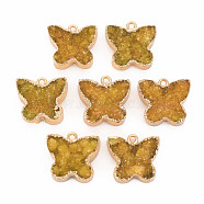 Natural Druzy Agate Pendants, with Light Gold Plated Iron Findings, Butterfly, Gold, 17~18x18~19x5~6.5mm, Hole: 1.6mm(G-N326-126-06)