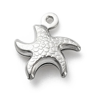 304 Stainless Steel Pendants, Starfish Charms, Stainless Steel Color, 12.5x11.5x3.4mm, Hole: 1mm(STAS-D243-06)