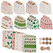 BENECREAT 32Pcs 8 Styles Christmas Rectangle Printed Cotton & Linen Candy Gift Drawstring Bags, for Gift Storage, with 32Pcs 4 Styles Paper Gift Tags and 1 Bundle Jute Cord, Mixed Patterns, Bag: 18x13x0.3cm, 4pcs/style, Gift Tags: 30x0.3mm, 8pcs/style(ABAG-BC0001-48)