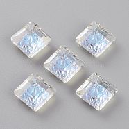 Embossed Glass Rhinestone Pendants, Abnormity Embossed Style, Rhombus, Faceted, Moonlight, 13x13x5mm, Hole: 1.2mm, Diagonal Length: 13mm, Side Length: 10mm(GLAA-J101-03A-001MO)