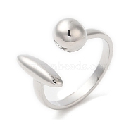 Brass Oval & Round Open Cuff Rings for Women, Real Platinum Plated, Inner Diameter: 18mm(RJEW-G288-03P)