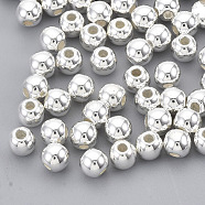 CCB Plastic Beads, Round, Silver Color Plated, 3.5~4x3.5mm, Hole: 1mm, about 16000pcs/500g(CCB-S160-245S-4mm)