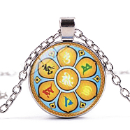 7 Chakra Glass Pendant Necklace, Yoga Theme Alloy Jewelry for Women, Platinum, 50~55cm(CHAK-PW0001-019A)