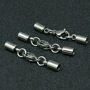 304 Stainless Steel Lobster Claw Clasps, with Tube Cord Ends, Stainless Steel Color, 33mm, Hole: 3mm(STAS-I045-45)