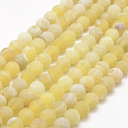 Frosted Natural Weathered Agate Beads Strands, Round, Dyed & Heated, Yellow, 6mm, Hole: 0.8mm, about 62~65pcs/strand, 15.1 inch(X-G-F367-6mm-11)