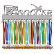 Fashion Iron Medal Hanger Holder Display Wall Rack, 20 Hooks, with Screws, Word Soccer, Football Pattern, 150x400mm(ODIS-WH0037-069)