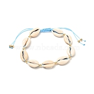 Natural Cowrie Shell Braided Bead Anklets for Girl Women, WhiteSmoke, Light Sky Blue, Inner Diameter: 2-1/4~3 inch(5.6~77cm) (AJEW-AN00453-01)