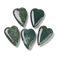 Natural Indian Agate Pendants, Love Heart Charms, 38.5~39.5x25~25.5x9mm, Hole: 1.8mm(G-D087-02E)
