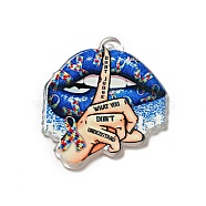 Printed Acrylic Pendants, Lips Finger with Word Don't Jugde What You Don't Understand Charms, 34x31x2mm, Hole: 1.8mm(MACR-G060-04A)