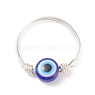 Resin Evil Eye Beaded Finger Ring, Copper Wire Wrap Jewelry for Women, Silver, US Size 10 1/2(20.1mm)(RJEW-JR00486-02)