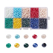 Electroplate Glass Beads, Pearl Luster Plated, Faceted, Rondelle, Mixed Color, 4x3mm, Hole: 0.4mm, 10colors, 200pcs/color, 2000pcs/box(EGLA-X0006-01F-4mm)