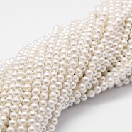 Shell Pearl Bead Strands, Grade A, Round, White, 4mm, Hole: 1mm, about 95pcs/strand, 16 inch(BSHE-L025-01-4mm)
