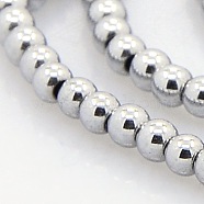 Round Non-magnetic Synthetic Hematite Beads Strands, Platinum Plated, 2mm, Hole: 1mm, about 223pcs/strand, 15.7 inch(G-P061-65)