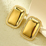 304 Stainless Steel Stud Earrings, with Rhinestone, Jewelry for Women, Real 18K Gold Plated, Rectangle, 37.5x26.5mm(EJEW-Z063-07G-03)