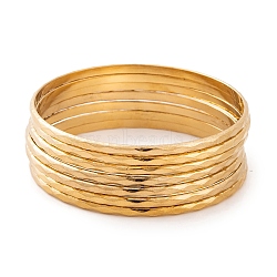 7Pcs Vacuum Plating 304 Stainless Steel Textured Ring Bangles Set for Women, Golden, 3mm, Inner Diameter: 2-3/8 inch(6cm)(BJEW-A011-11B-G)