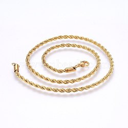 304 Stainless Steel Rope Chain Necklaces, with Lobster Claw Clasps, Real 18K Gold Plated, 17.7 inch(45cm), 2mm(X-NJEW-F226-03G-01)