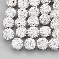 Handmade Polymer Clay Rhinestone Beads, Round, Pave Disco Ball Beads, Crystal, PP13(1.9~2mm), 7 rows rhinestone, 11.5~12mm, Hole: 1.4mm(RB-S250-12mm-A14)