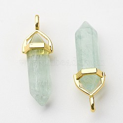 Natural Green Fluorite Pointed Pendants, with Random Alloy Pendant Hexagon Bead Cap Bails, Golden, Bullet, 37~40x12.5x10mm, Hole: 3x4.5mm(X-G-G902-A01)