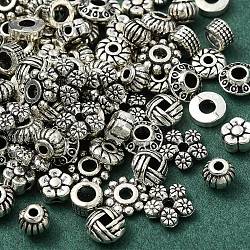100Pcs 10 Styles Tibetan Style Alloy Spacer Beads, Mixed Shapes, Antique Silver, 5~7x2~4mm, Hole: 1~3mm, 10pcs/style(TIBEB-YW0001-14-1)
