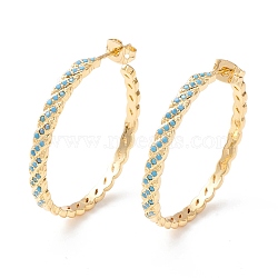Cubic Zirconia C-shape Stud Earrings, Real 18K Gold Plated Brass Half Hoop Earrings for Women, Cadmium Free & Lead Free, Sky Blue, 37.5x37x3.5mm, Pin: 0.9mm(EJEW-I263-06G-04)