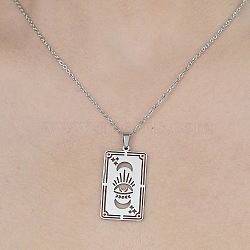 201 Stainless Steel Hollow Tarot Card Pendant Necklace, Stainless Steel Color, 17.72 inch(45cm)(NJEW-OY001-90)