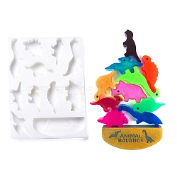 DIY Dinosaur Silicone Molds, for Children's Toys Making, Resin Casting Molds, For UV Resin, Epoxy Resin Craft Making, White, 198x147x16mm, Hole: 3mm, Inner Diameter: 27~80x24~101mm(DIY-C033-02)