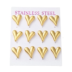 PVD Vacuum Plating 304 Stainless Steel Stud Earring, Heart, Golden, 14x12mm, 12pcs/set(EJEW-C099-04G)