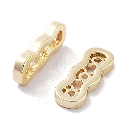 Brass Multi-Strands Links, Spacer Bars, Wavy Oval, 3-Hole, Real 18K Gold Plated, 7x19x2.5mm, Hole: 1.4mm(KK-B082-13G)