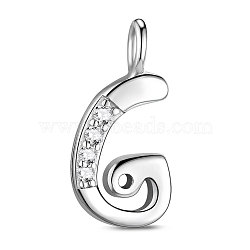 SHEGRACE Rhodium Plated 925 Sterling Silver Charms, with Grade AAA Cubic Zirconia, For Bracelet Making, Letter G, Clear, Platinum, 10x7mm(JEA007A)