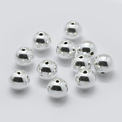 925 Sterling Silver Spacer Beads, Round, Silver, 10mm, Hole: 1.9~2mm, about 8pcs/10g(STER-K171-45S-10mm)