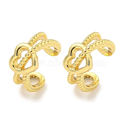 Brass Cuff Earrings, Heart, Real 18K Gold Plated, 12x6mm(EJEW-C104-152G)