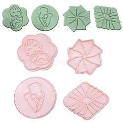 Food Grade Plastic Molds, Fondant Molds Set, Bakeware Tools, For DIY Cake Decoration, Chocolate, Candy Mold, Windmill & Flower & Flat Round & Rhombus, Mother's Day, Pink, 71~85x66~75x10mm, Inner Diameter: 63~68x60~68mm, 4pcs/set(DIY-D047-10)