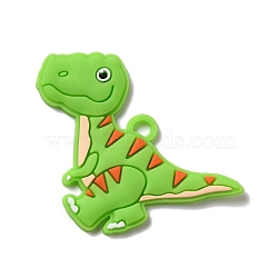 PVC Cartoon Pendants, Dinosaur, Lawn Green, 43x44x3mm, Hole: 4mm(KY-F018-13)