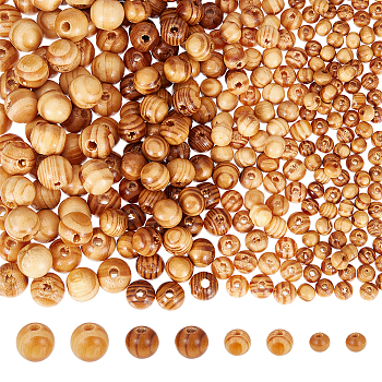 400Pcs 4 Styles Original Color Natural Wood Beads, Round Wooden Spacer Beads for Jewelry Making, Undyed, Peru, 6~12x4~12mm, Hole: 2~3mm, 100pcs/style