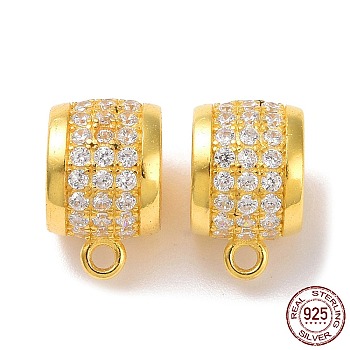 925 Sterling Silver Tube Bails, Bead Bails with Cubic Zirconia, with 925 Stamp, Real 18K Gold Plated, 11x6.8x8.5mm, Hole: 1.2mm, Inner Diameter: 5.5mm