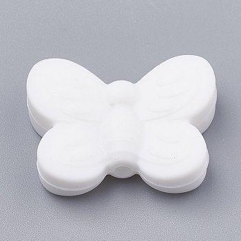 Food Grade Eco-Friendly Silicone Beads, Chewing Beads For Teethers, DIY Nursing Necklaces Making, Butterfly, White, 20x25x6mm, Hole: 2mm